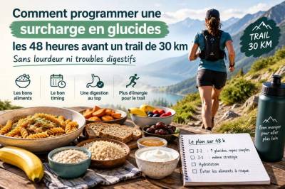 Comment programmer une surcharge en glucides les 48 heures avant un trail de 30 km sans lourdeur ni troubles digestifs